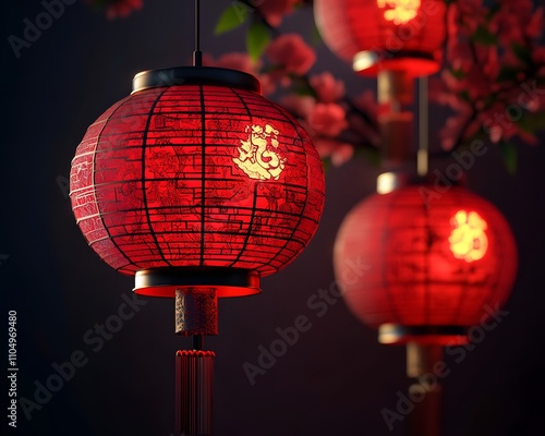 Festive red lanterns glowing beautifully.