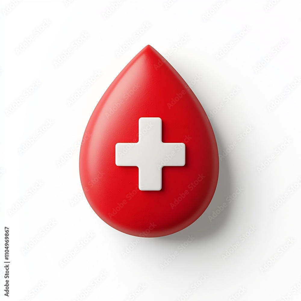 3D Stylized Medical Symbol on Red Water Drop on White Background 3D Stylized Medical Symbol on Red Water Drop on White Background
