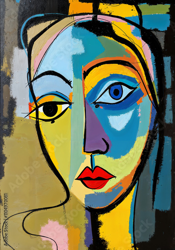 Abstract portrait of an unknown girl. The painting is done in oil on canvas. The coating has age-related cracks.