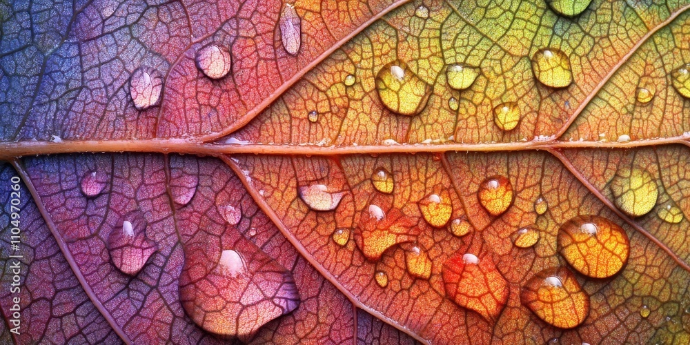 Obraz premium Small droplets of water Veined leaf A detailed macro