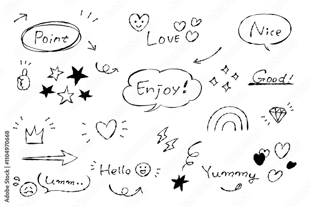 インクペン風 かわいい手描き風ふきだしセット モノクロ インクペン風 かわいい手描き風ふきだしセット モノクロ