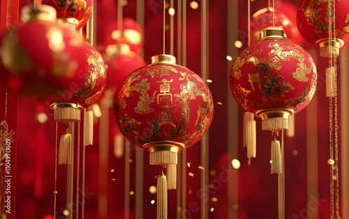 Red lanterns glowing in festive celebration.