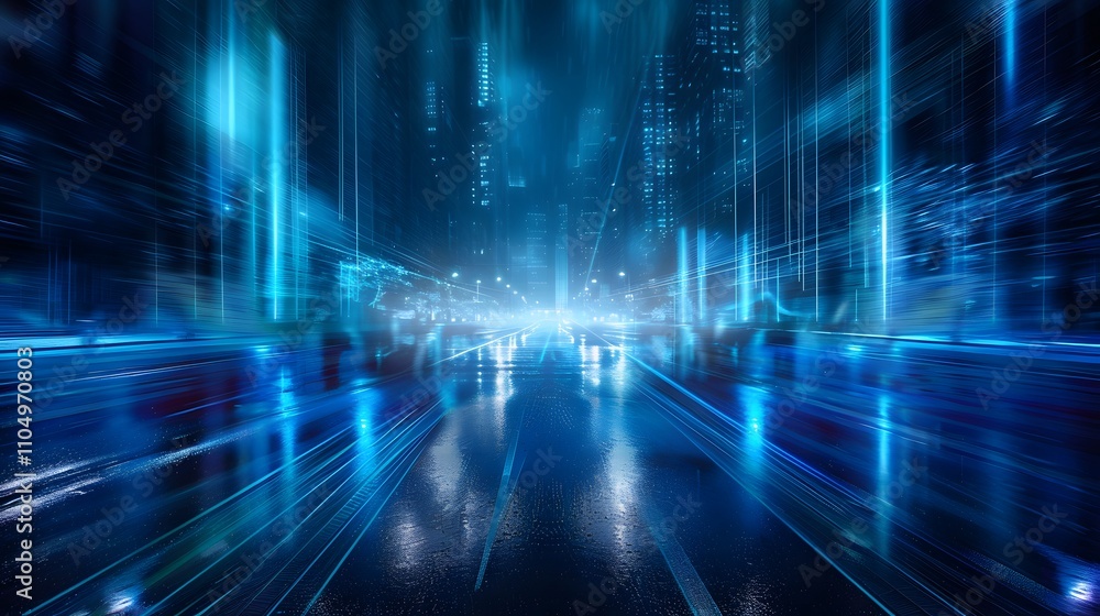 Futuristic Cityscape Night Street Wet Reflective Surface Futuristic Cityscape Night Street Wet Reflective Surface