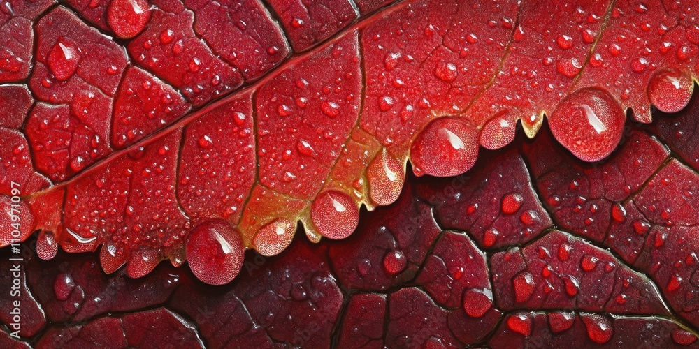 Fototapeta premium Tiny droplets suspended Pomegranate leaf A detailed m