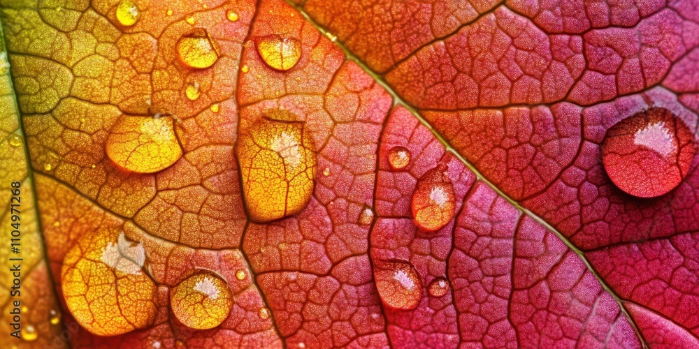 Fototapeta premium Tiny water drops Leaf edge A detailed macro shot of w