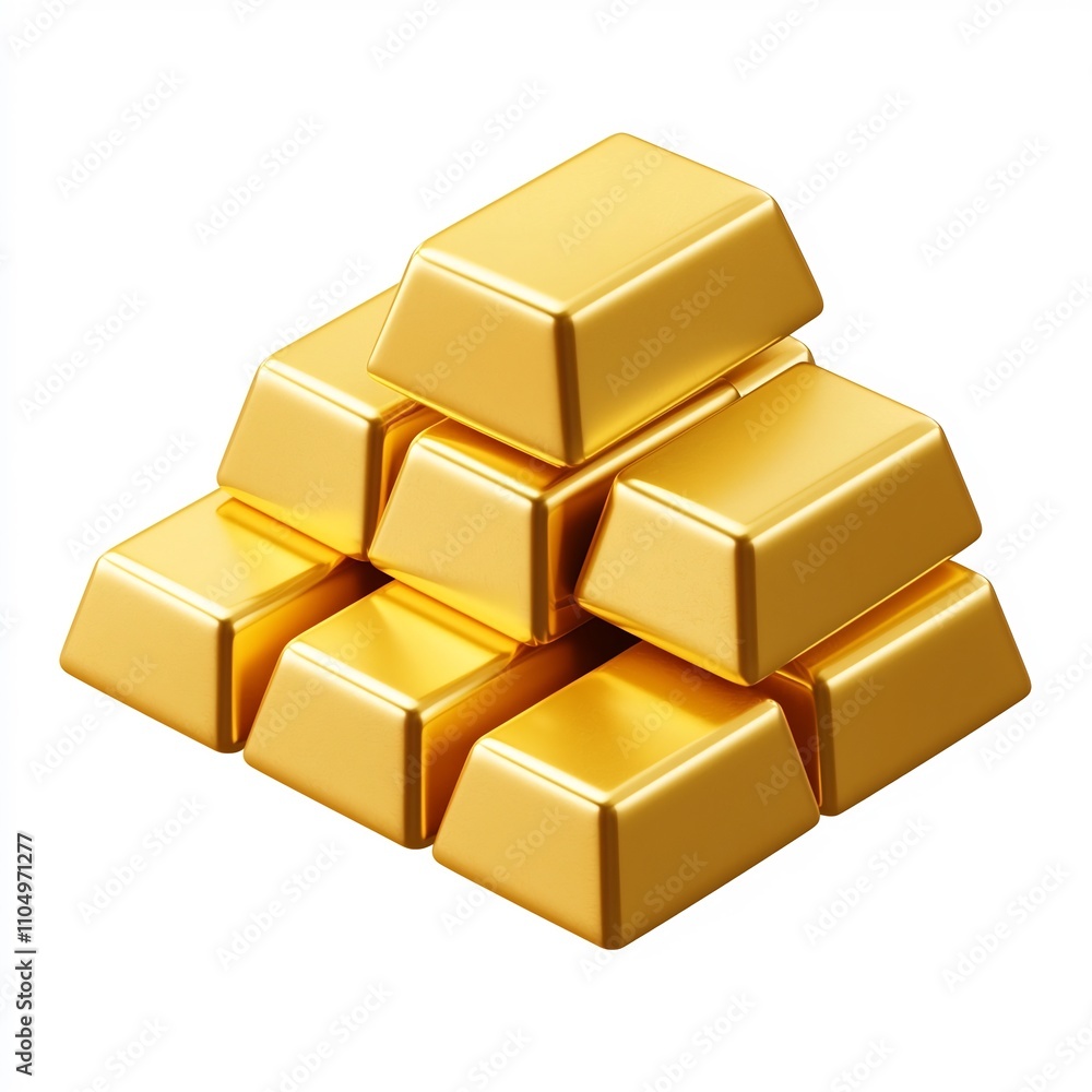 Stacked 3D Gold Bars in Cartoon-Style Minimalist Icon on White Background Stacked 3D Gold Bars in Cartoon-Style Minimalist Icon on White Background