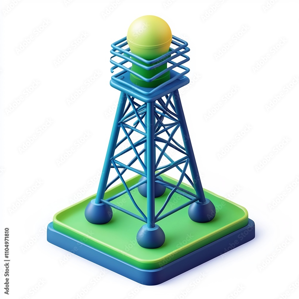Vibrant 3D Isometric Network Tower Icon on Isolated White Background Vibrant 3D Isometric Network Tower Icon on Isolated White Background