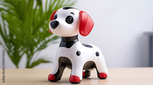 Adorable Dalmatian Puppy Toy on Wooden Desk - 3D Render AI Generated