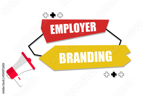Vector banner. Megaphone with employer branding speech bubble. Loudspeaker. Banner for business, marketing. Banner design vector illustration.