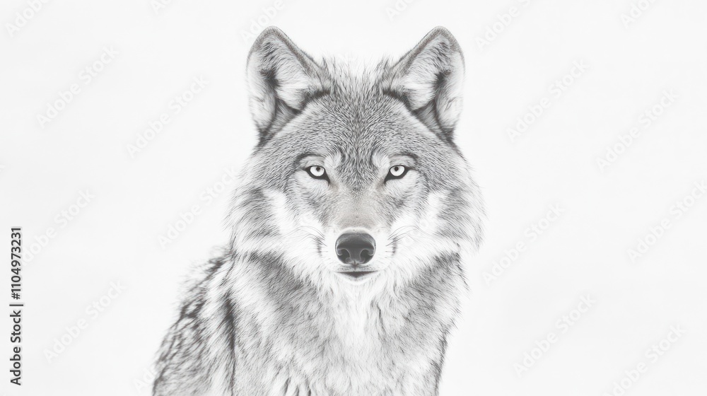 Fototapeta premium Majestic Gray Wolf Portrait Against White Background