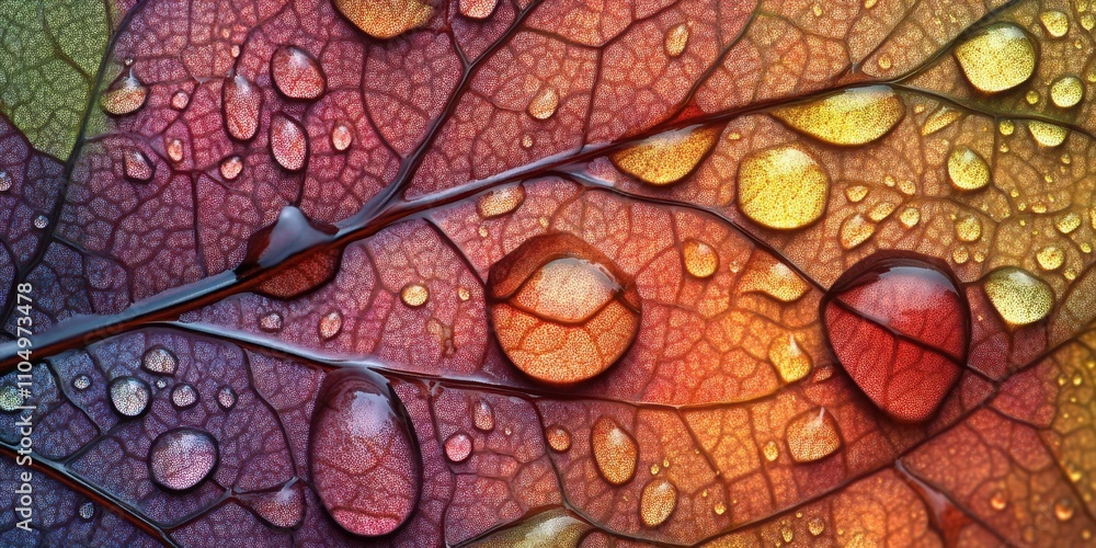 Fototapeta premium Water dropping steadily Vibrant foliage leaf A detail