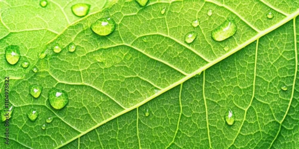 Water gathering on a leaf Lush green leaf A detailed Water gathering on a leaf Lush green leaf A detailed