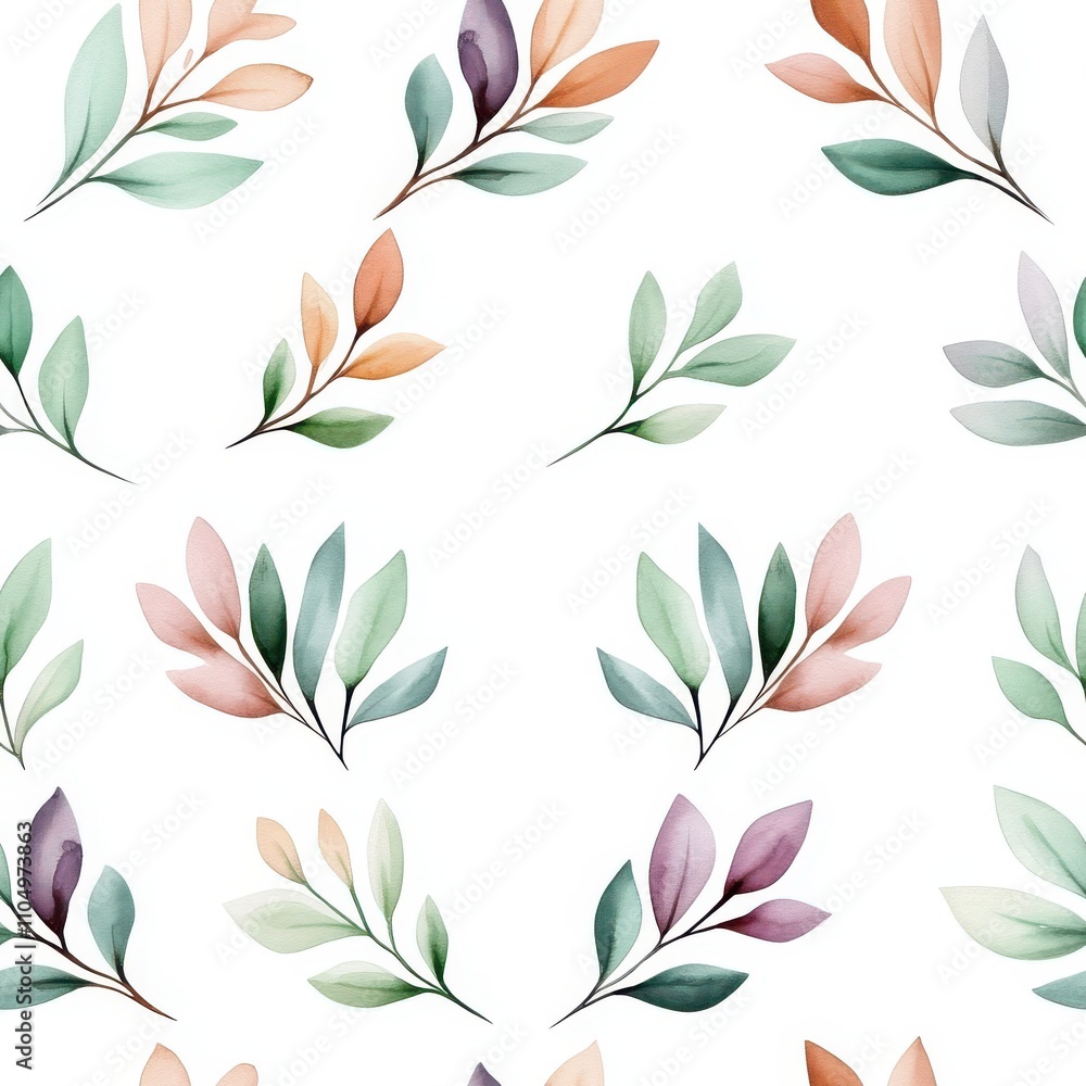 A whimsical pattern of delicate leaves in soft colors, creating a fresh and airy feel against a white background. A whimsical pattern of delicate leaves in soft colors, creating a fresh and airy feel against a white background.