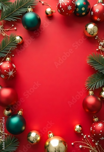 Christmas ornaments and decorations on a red background