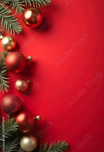 Christmas ornaments and decorations on a red background