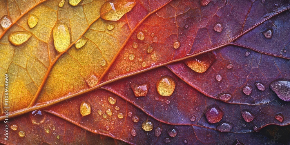 Fototapeta premium Water pearls Leaf with smooth surface A detailed macr