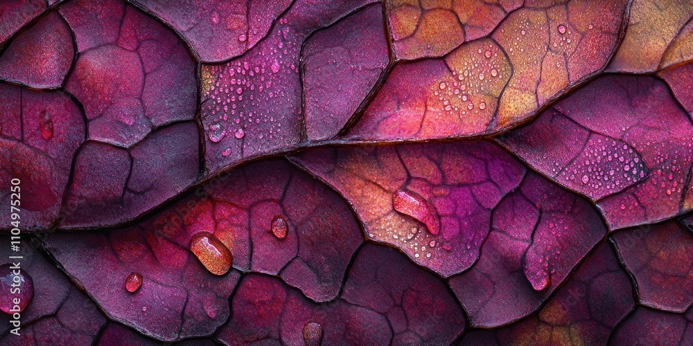 Fototapeta premium Water trickling down Vibrant foliage leaf A detailed