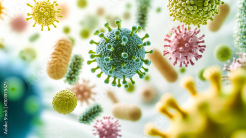 Set of microbes and viruses isolated white background