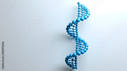 3D rendering of a blue DNA double helix on a white background.