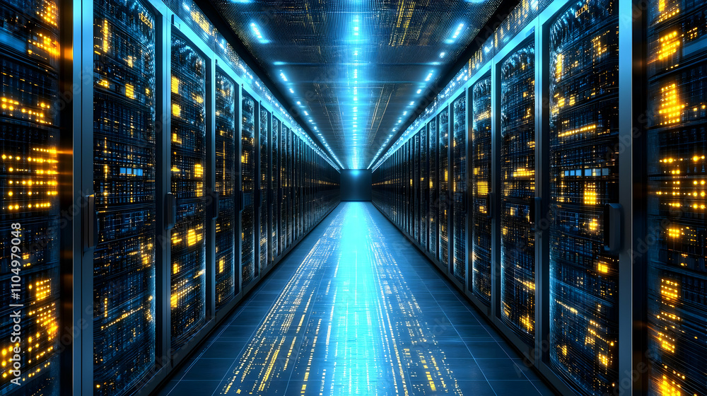 Fototapeta premium 3D Illustration of a Futuristic Server Room