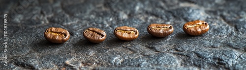 Macro shot of coffee beans on a dark background, focusing on their texture and natural shine photo