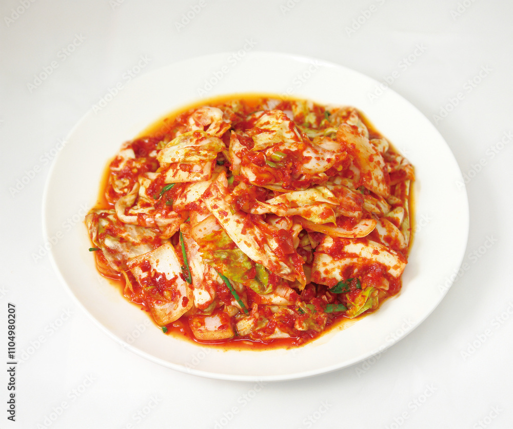 Freshly Mixed Korean Geotjeori Kimchi with Cabbage and Spicy Seasoning Freshly Mixed Korean Geotjeori Kimchi with Cabbage and Spicy Seasoning