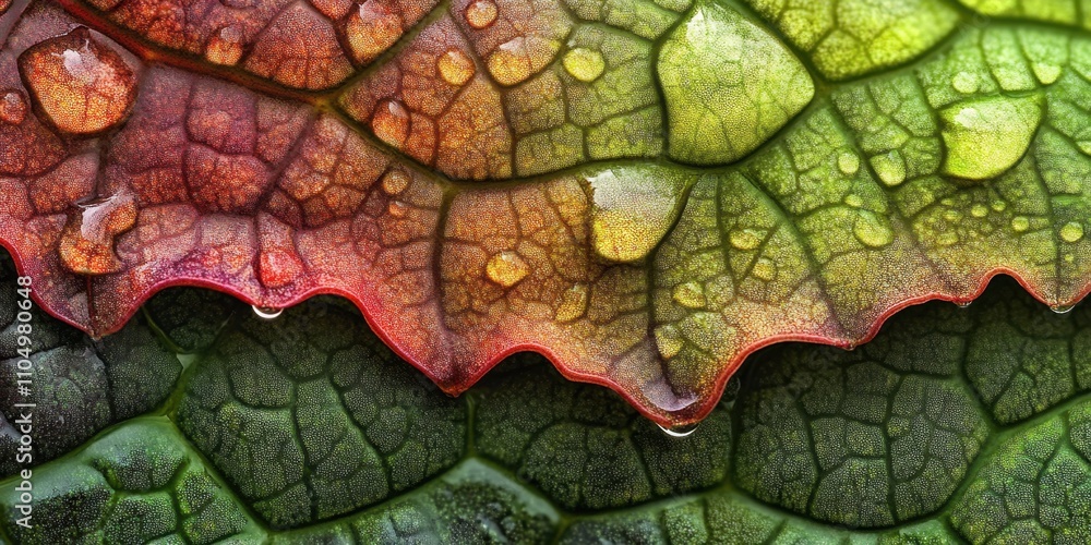 Fototapeta premium droplets of water Leaf with sharp veins A detai