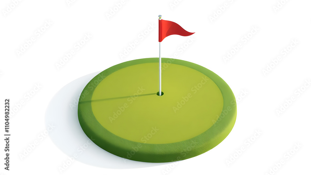 Golf ball on green golf isolated on white background. Sports, fitness and game symbol icon. 3d Render illustration. Golf ball on green golf isolated on white background. Sports, fitness and game symbol icon. 3d Render illustration.