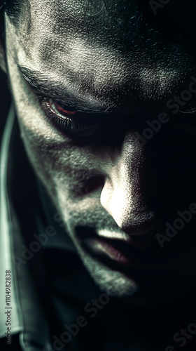 Intense Vampire with Glowing Eyes in Dramatic Light