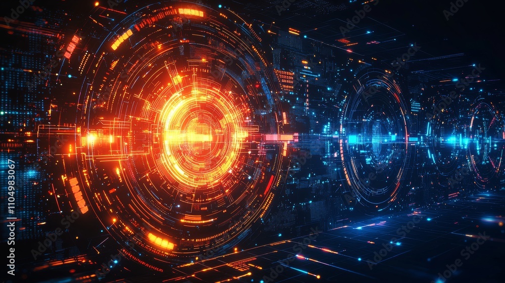 Obraz premium Artificial intelligence chipset on circuit board in futuristic concept technology artwork, orange tone