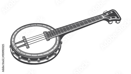 Banjo Silhouette Vector Illustration of String Musical Instrument Design