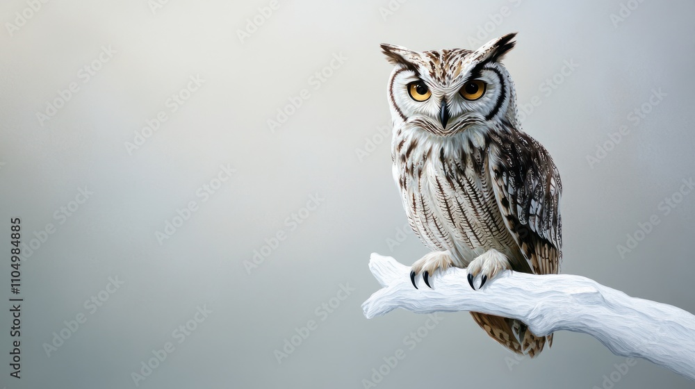 Majestic Owl Perched on a Bleached Branch Majestic Owl Perched on a Bleached Branch
