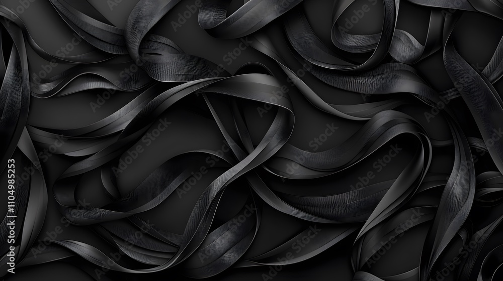 Abstract black ribbons swirling on dark background. Abstract black ribbons swirling on dark background.