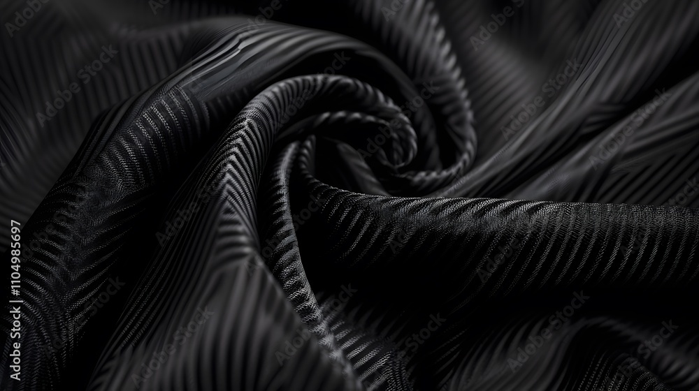custom made wallpaper toronto digitalClose-up of black ribbed fabric in a swirling pattern.