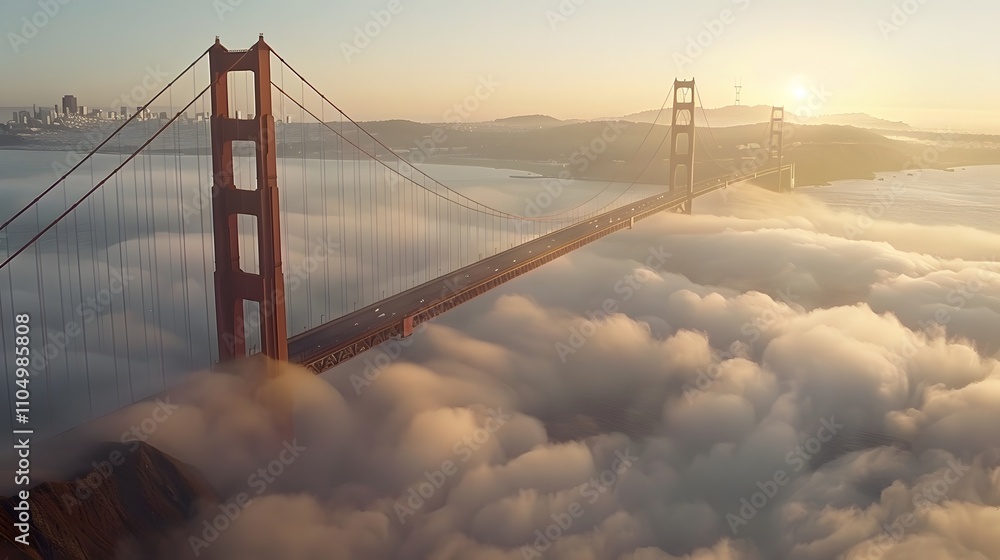 Obraz premium Golden Gate Bridge Above the Clouds at Sunrise