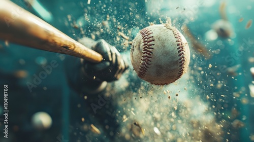 Obraz na płótnie Close-up of baseball bat hitting ball, dirt flying. w salonie