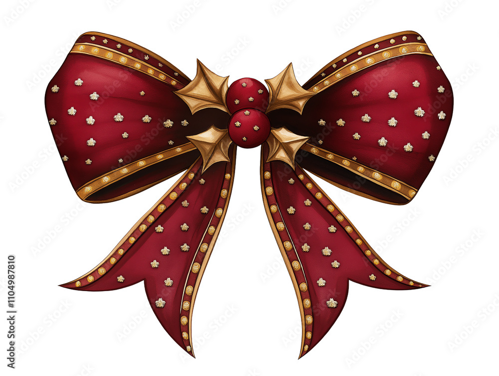 Red decorative bow with golden accents, isolated on white background. Red decorative bow with golden accents, isolated on white background.
