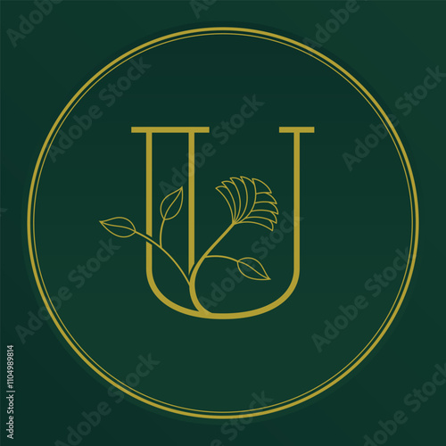 Letter U Logo with Ornamental Plants