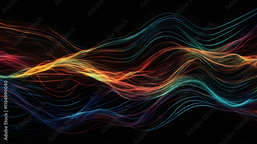 Fototapeta premium Abstract colorful waves representing energy and movement against a dark background.