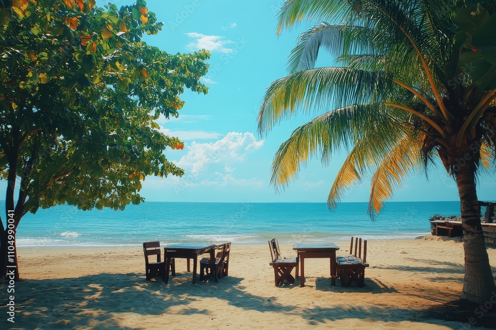 Fototapeta premium Beach Images, Serene Coastal Scenery of a Pristine Island Beach