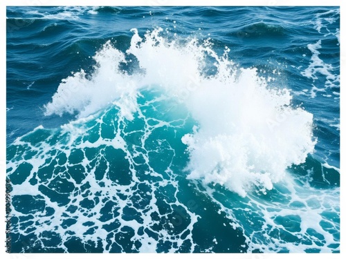 Ocean waves crashing against a white frame in the middle of the photo, capturing the raw power of nature, design, motion