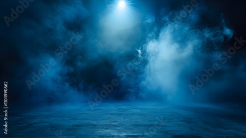 Blue Foggy Stage With Spotlight Illumination