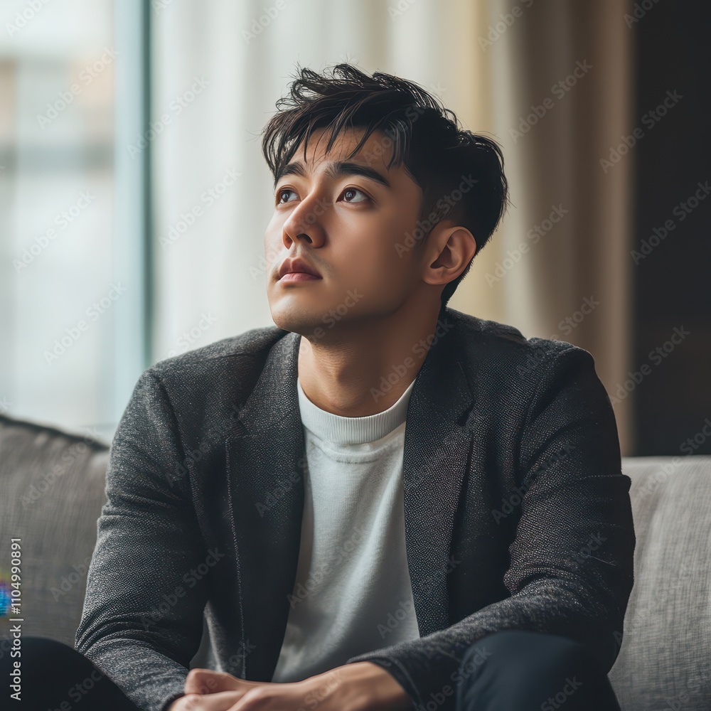 Naklejka premium Asian man pointing at a projector screen, animated gestures, tense discussion with a team in a modern boardroom