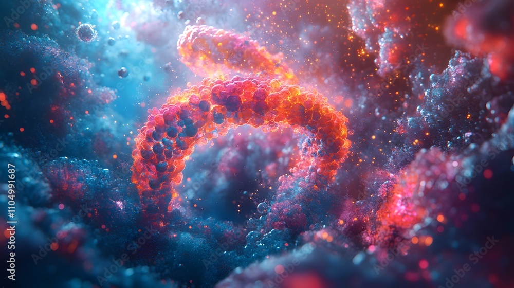 Abstract swirling red and blue spheres in a cosmic cloud. Abstract swirling red and blue spheres in a cosmic cloud.