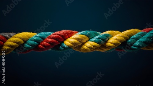 rope shows paid strong partnership, rope integrate braid color background, union is strength