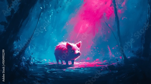 A creepy and cute piggeon. Underground fungal kingdom, spectacular scene, apocalyptic and decadent, no man's land, deserted, dark, ominous, dark fantasy atmosphere, Japanese realistic anime style chao photo