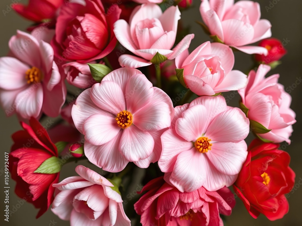 A cluster of artificial flowers in shades of pink red and white arranged to resemble a bouquet with some wilting petals to convey fragility and life cycle, pink flowers, life cycle, fragility A cluster of artificial flowers in shades of pink red and white arranged to resemble a bouquet with some wilting petals to convey fragility and life cycle, pink flowers, life cycle, fragility