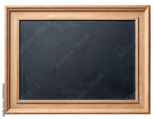 Empty chalkboard with wooden frame, isolated on white background.