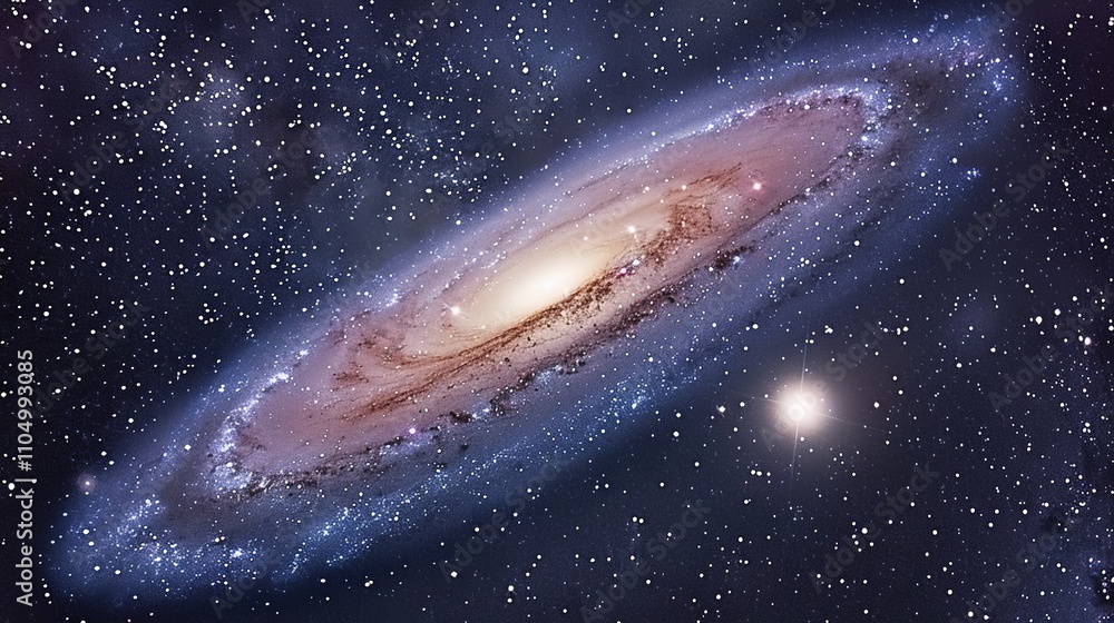 A view from space to a spiral galaxy and stars 