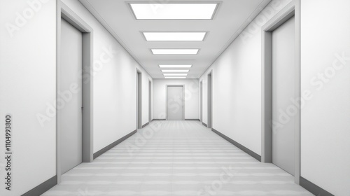 Modern office corridor or hallway interior with empty space over the white wall and the meeting room photo